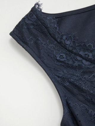 Cotton-blend V-neck Lace Trim A-line Mini Dress