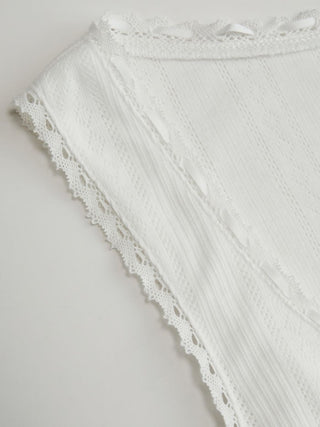 Pointelle Textured Scoop Neck Lace Trim Bowknot Tank Top