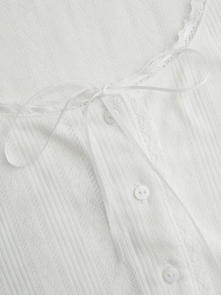 Pointelle Textured Scoop Neck Lace Trim Bowknot Tank Top