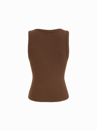 Cotton-blend Ribbed V-neck High Stretch Tank Top