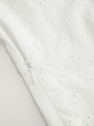 Cotton Eyelet Square Neck Bowknot Mermaid Maxi Dress