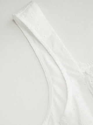 Cotton Eyelet Square Neck Bowknot Mermaid Maxi Dress