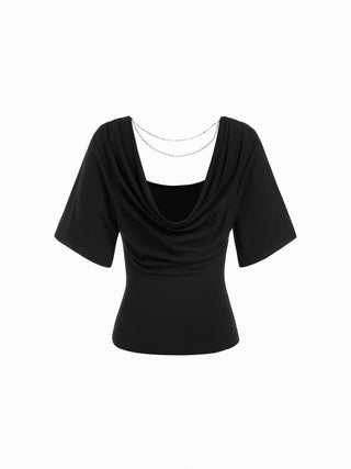 Scoop Neck Batwing Sleeve Backless Metal Detail Top