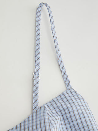 Cotton-blend Gingham Scoop Neck Ruffle Bowknot Flared Maxi Dress
