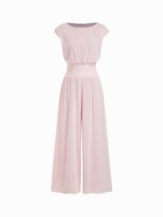 Chiffon Mid Rise Draped Wide Leg Jumpsuit