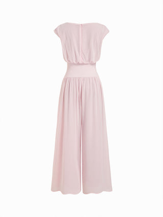 Chiffon Mid Rise Draped Wide Leg Jumpsuit