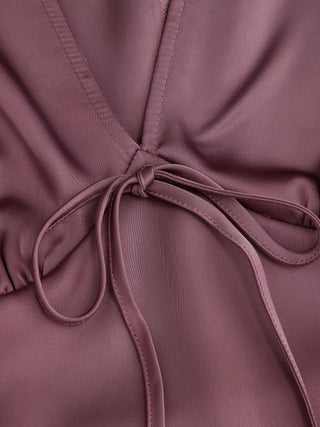 Satin V-neck Twist Knotted A-line Maxi Dress