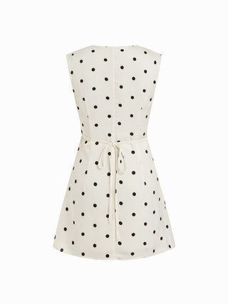 Satin V-neck Ruched Knotted Tie Back Mini Dress