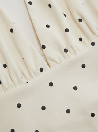Cotton-blend Halter Cowl Neck Polka Dot Ruched Top