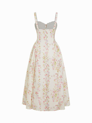 Floral Sculptural Sweetheart Neck Lace Trim Bowknot A-line Maxi Dress
