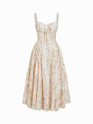 Floral Sculptural Sweetheart Neck Lace Trim Bowknot A-line Maxi Dress