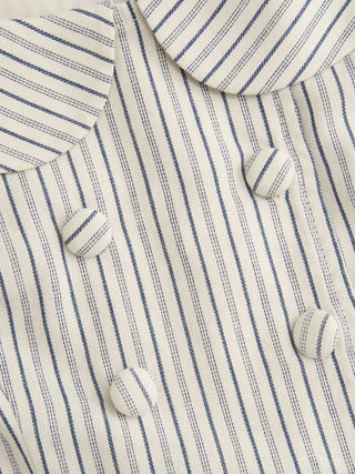 Cotton Striped Scoop Neck Ruffle Hem Bowknot Short Sleeve Blouse