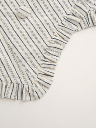 Cotton Striped Scoop Neck Ruffle Hem Bowknot Short Sleeve Blouse