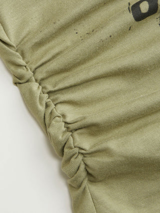 Cotton-blend Eye Graphic Halter V-neck Metal Detail Ruched Short Sleeve Tee