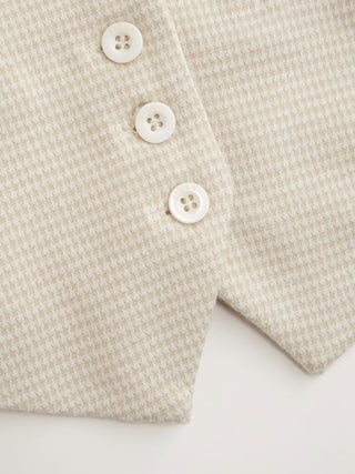 Jacquard Houndstooth Square Neck Crop Blazer Vest