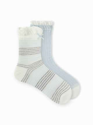 2 PAIRS BOWKNOT & STRIPED CREW SOCKS SET