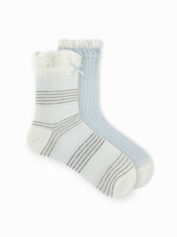 2 PAIRS BOWKNOT & STRIPED CREW SOCKS SET