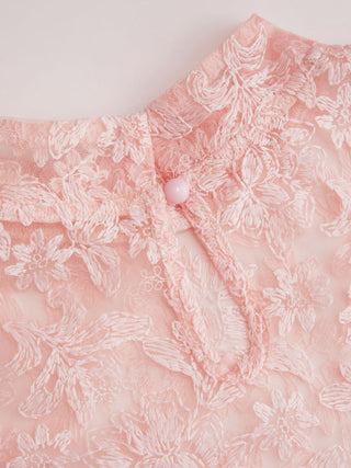 Lace Mandarin Collar Floral See-through Tank Top