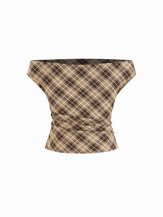 Off-shoulder Tartan Ruched Crop Top