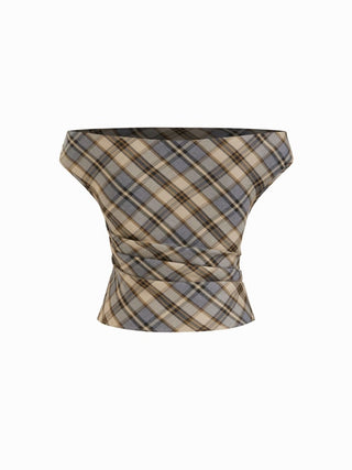 Off-shoulder Tartan Ruched Crop Top