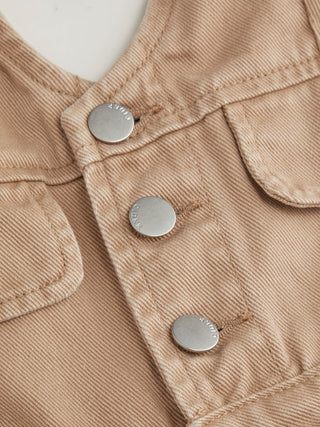 Denim V-neck Button Pocket Wide Leg Jumpsuit