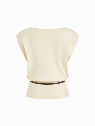 Knit Boat Neck Vest With Belt