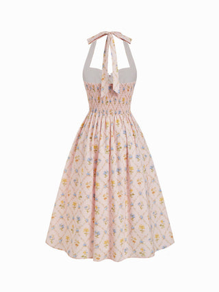 Cotton-blend Sculptural Ditsy Floral Halter Neckline Knotted A-line Maxi Dress