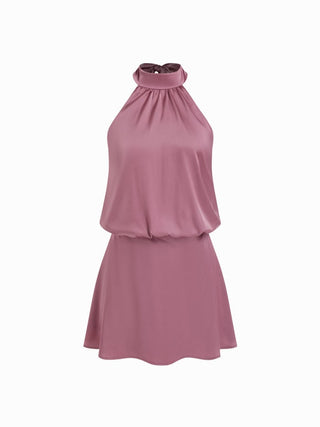 Satin Halter Neckline Backless Mini Dress