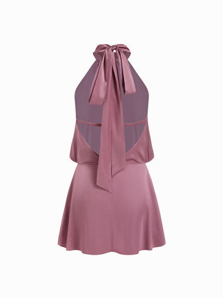 Satin Halter Neckline Backless Mini Dress