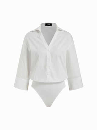 Cotton-blend Mid-length Sleeve Shirt Bodysuit