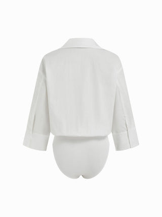 Cotton-blend Mid-length Sleeve Shirt Bodysuit