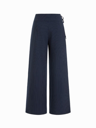 Low Rise Striped Tie Side Ruched Straight Leg Trousers