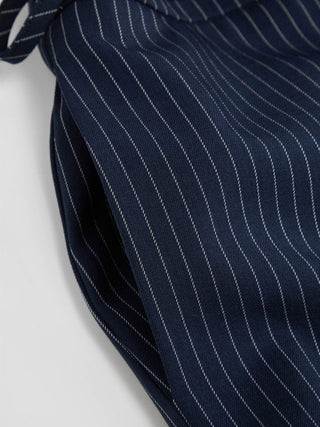 Low Rise Striped Tie Side Ruched Straight Leg Trousers