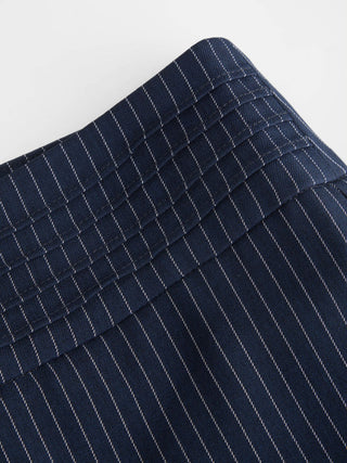 Low Rise Striped Tie Side Ruched Straight Leg Trousers