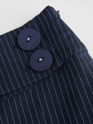 Mid Rise Striped Pleated Pocket Midi Skirt