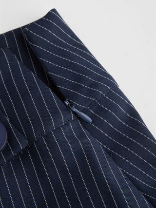 Mid Rise Striped Pleated Pocket Midi Skirt