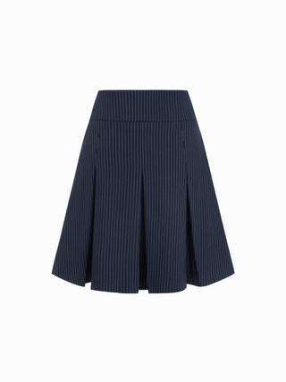 Mid Rise Striped Pleated Pocket Midi Skirt