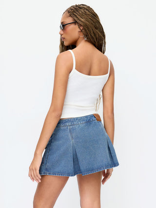 Denim Low Rise Washed Wrap Pocket A-line Mini Skort