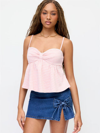 Stretch Denim Washed Low Rise Bowknot A-line Mini Skirt
