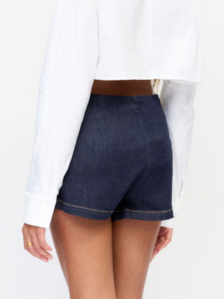 Stretch Denim Low Rise Metal Detail Split Mini Skort