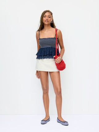 Denim Washed Denim Low Rise Metal Detail A-line Mini Skort For School Daily Casual