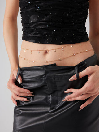 MOON & STAR & RHINESTONE WAIST CHAIN For Date Party/Clubbing Vacation