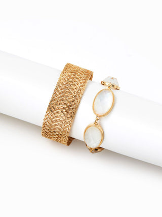 2PCS GEMSTONE & TEXTURED BRACELET SET
