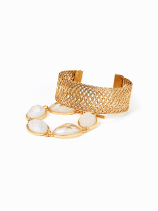 2PCS GEMSTONE & TEXTURED BRACELET SET