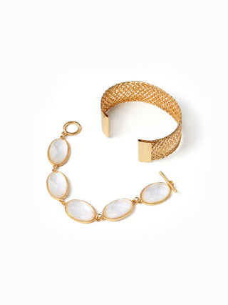 2PCS GEMSTONE & TEXTURED BRACELET SET