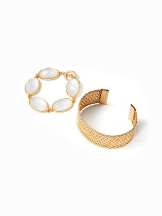 2PCS GEMSTONE & TEXTURED BRACELET SET
