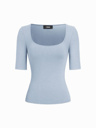 Cotton-blend Scoop Neckline Mid-length Sleeve Tee
