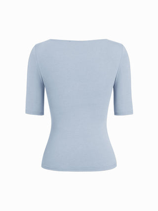 Cotton-blend Scoop Neckline Mid-length Sleeve Tee