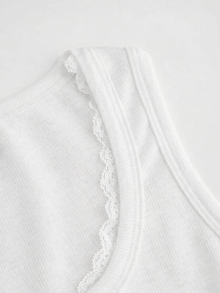 Cotton-blend Scoop Neck Lace Trim Tank Top