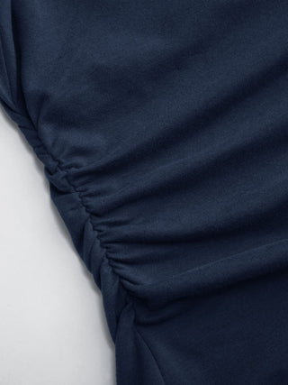 Cotton-blend Boat Neck Ruched Asymmetrical Hem Short Sleeve Tee